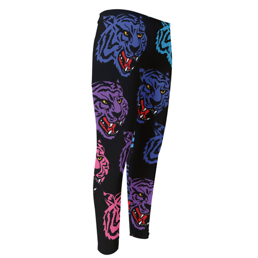 Colorful Tiger Head Pattern Print Men's Compression Pants