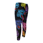 Colorful Tiger Head Pattern Print Men's Compression Pants