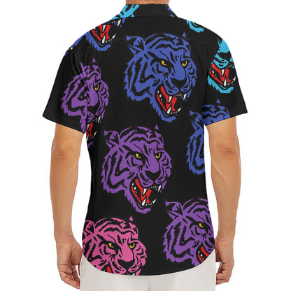 Colorful Tiger Head Pattern Print Men's Deep V-Neck Shirt