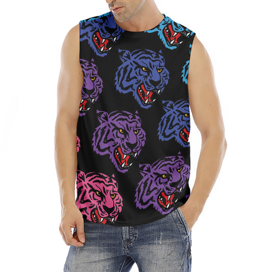 Colorful Tiger Head Pattern Print Men's Fitness Tank Top