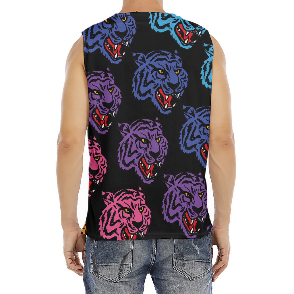 Colorful Tiger Head Pattern Print Men's Fitness Tank Top