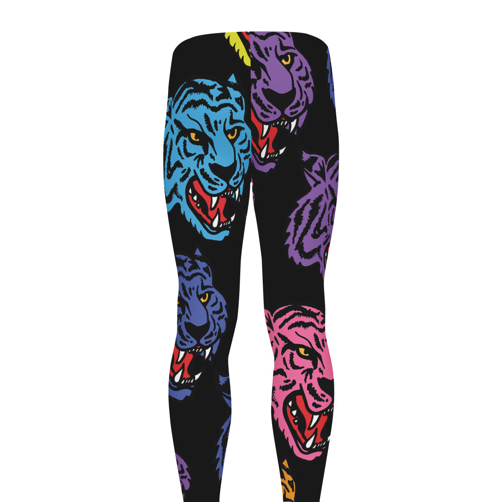 Colorful Tiger Head Pattern Print Men's leggings