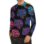 Colorful Tiger Head Pattern Print Men's Long Sleeve Rash Guard