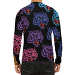 Colorful Tiger Head Pattern Print Men's Long Sleeve Rash Guard