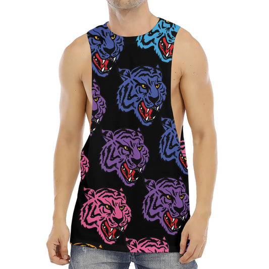 Colorful Tiger Head Pattern Print Men's Muscle Tank Top