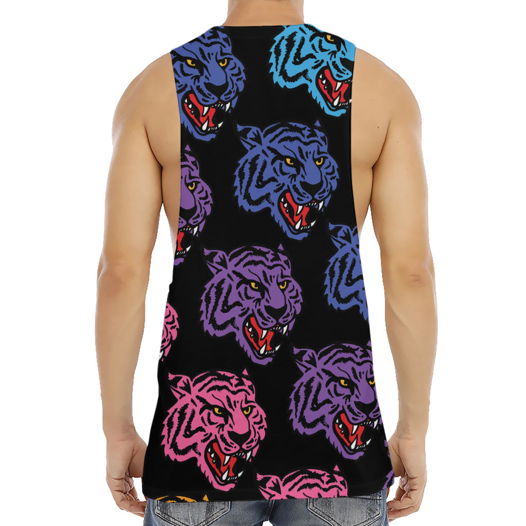 Colorful Tiger Head Pattern Print Men's Muscle Tank Top