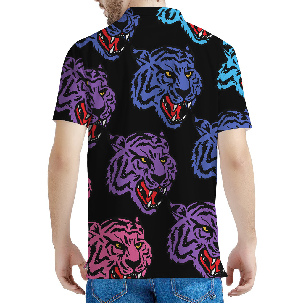 Colorful Tiger Head Pattern Print Men's Polo Shirt