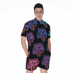 Colorful Tiger Head Pattern Print Men's Rompers