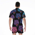 Colorful Tiger Head Pattern Print Men's Rompers