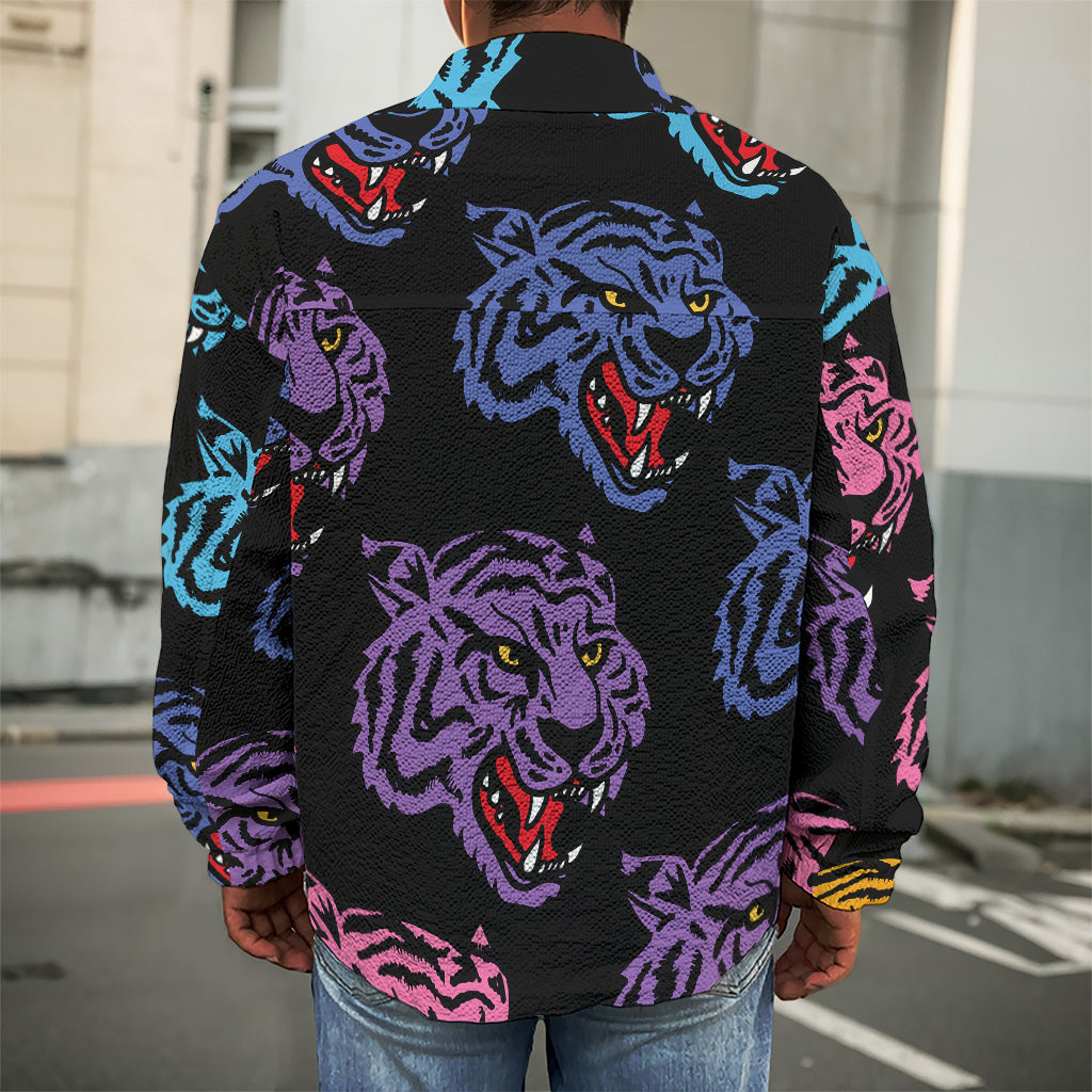 Colorful Tiger Head Pattern Print Men's Shirt Jacket