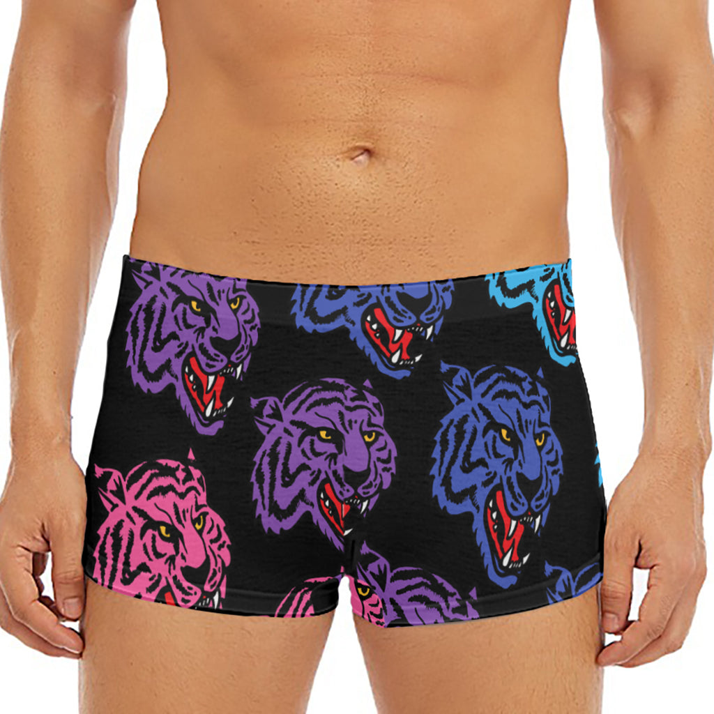 Colorful Tiger Head Pattern Print Men's Short Boxer Briefs