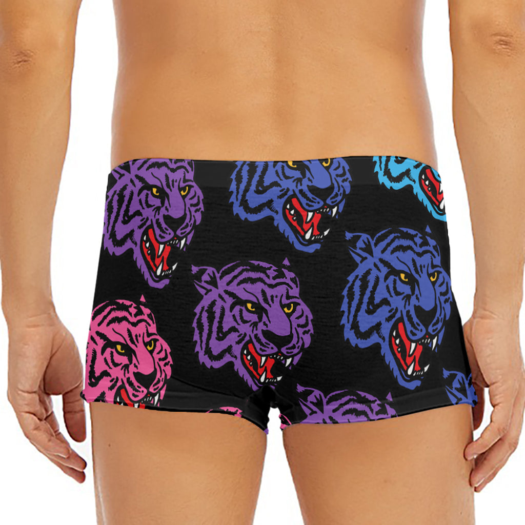 Colorful Tiger Head Pattern Print Men's Short Boxer Briefs