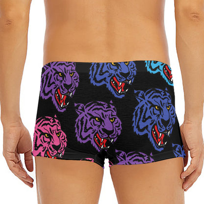 Colorful Tiger Head Pattern Print Men's Short Boxer Briefs