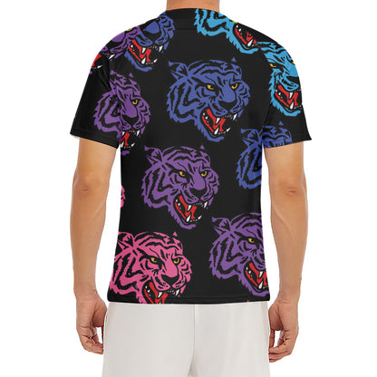 Colorful Tiger Head Pattern Print Men's Short Sleeve Rash Guard