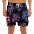 Colorful Tiger Head Pattern Print Men's Split Running Shorts