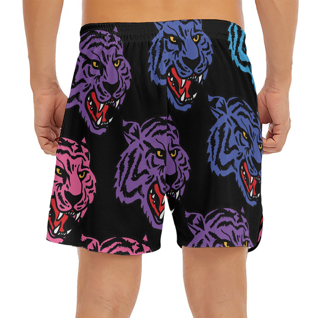 Colorful Tiger Head Pattern Print Men's Split Running Shorts