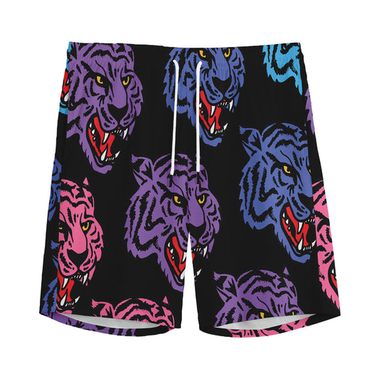 Colorful Tiger Head Pattern Print Men's Sports Shorts