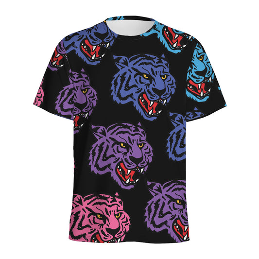 Colorful Tiger Head Pattern Print Men's Sports T-Shirt