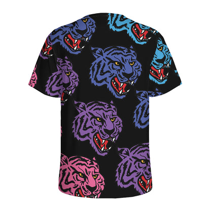 Colorful Tiger Head Pattern Print Men's Sports T-Shirt