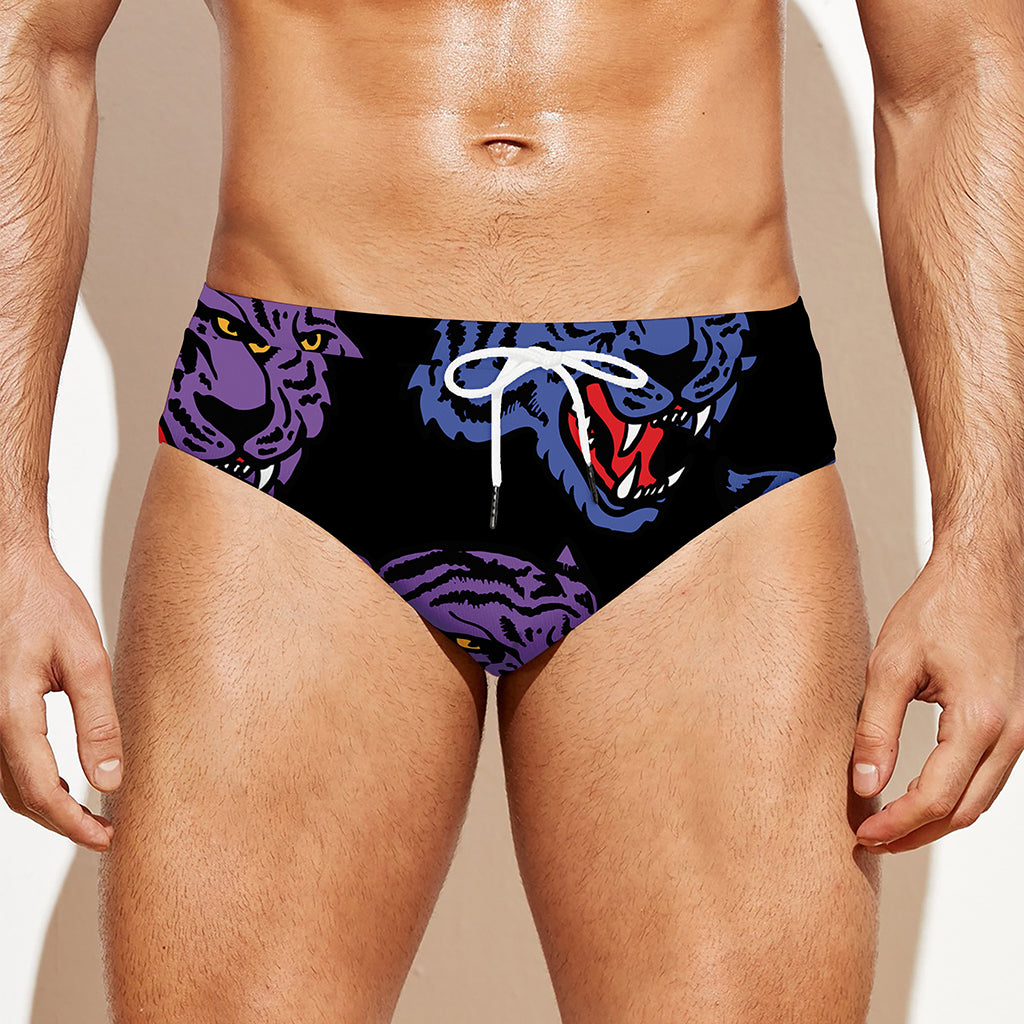 Colorful Tiger Head Pattern Print Men's Swim Briefs