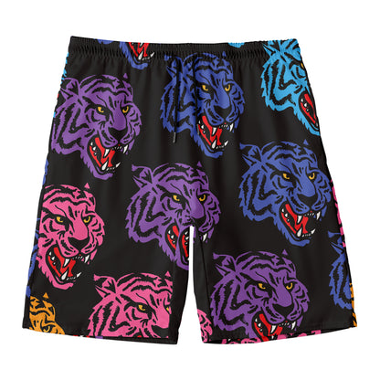 Colorful Tiger Head Pattern Print Men's Swim Trunks