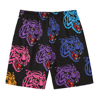 Colorful Tiger Head Pattern Print Men's Swim Trunks