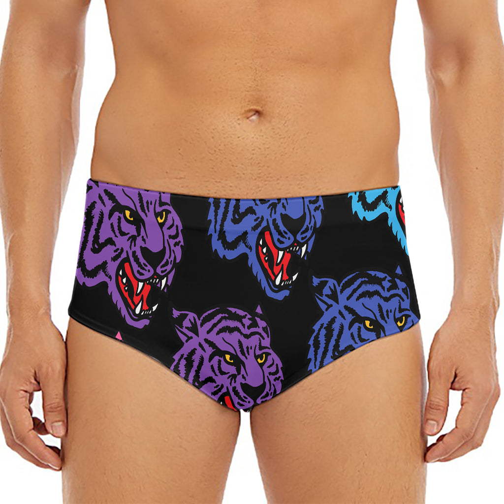 Colorful Tiger Head Pattern Print Men's Triangle Swim Briefs