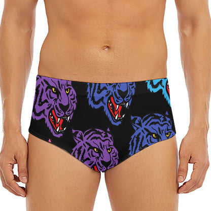 Colorful Tiger Head Pattern Print Men's Triangle Swim Briefs