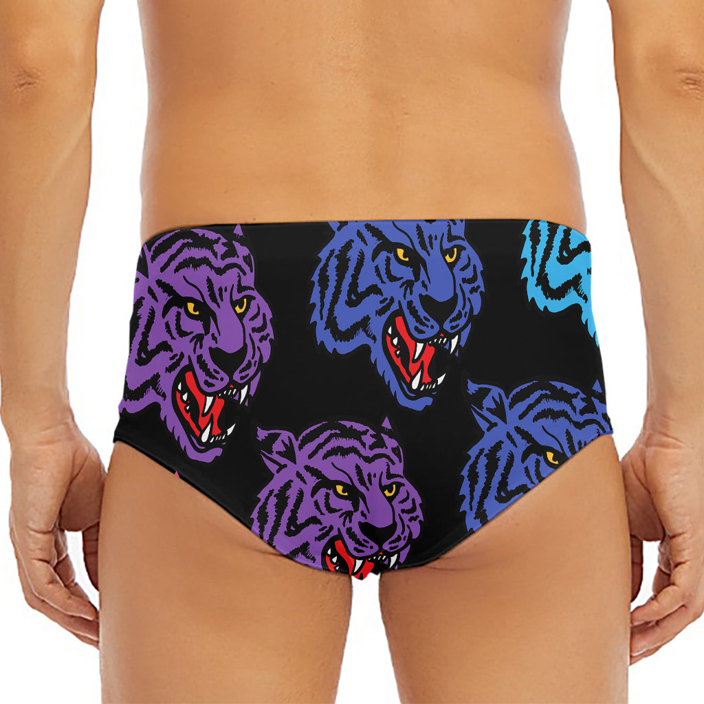Colorful Tiger Head Pattern Print Men's Triangle Swim Briefs