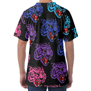 Colorful Tiger Head Pattern Print Men's Velvet T-Shirt