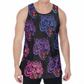 Colorful Tiger Head Pattern Print Men's Velvet Tank Top