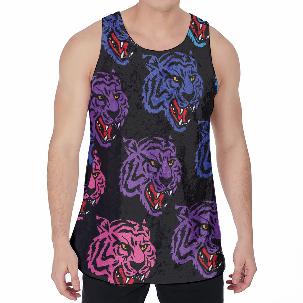 Colorful Tiger Head Pattern Print Men's Velvet Tank Top