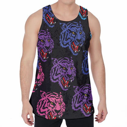 Colorful Tiger Head Pattern Print Men's Velvet Tank Top