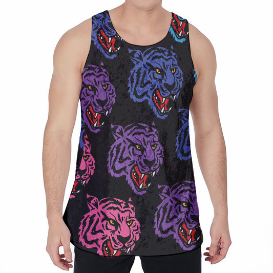 Colorful Tiger Head Pattern Print Men's Velvet Tank Top