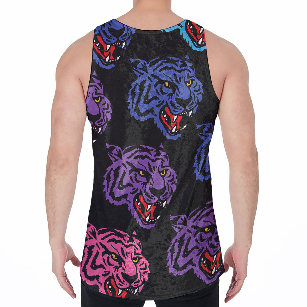 Colorful Tiger Head Pattern Print Men's Velvet Tank Top