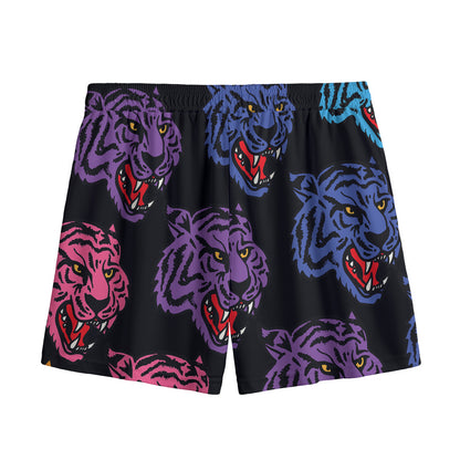 Colorful Tiger Head Pattern Print Mesh Shorts