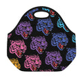 Colorful Tiger Head Pattern Print Neoprene Lunch Bag