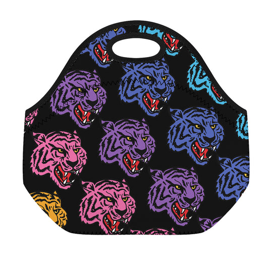 Colorful Tiger Head Pattern Print Neoprene Lunch Bag