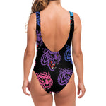 Colorful Tiger Head Pattern Print One Piece Swimsuit