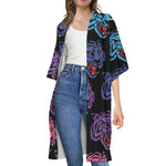 Colorful Tiger Head Pattern Print Open Front Beach Cover Up