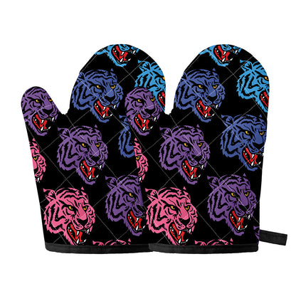Colorful Tiger Head Pattern Print Oven Mitts