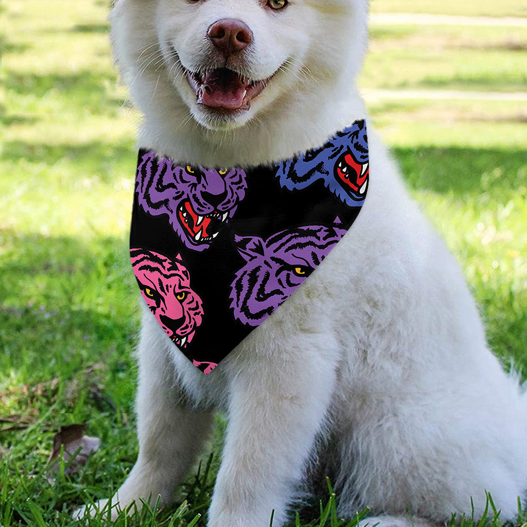 Colorful Tiger Head Pattern Print Over The Collar Dog Bandana