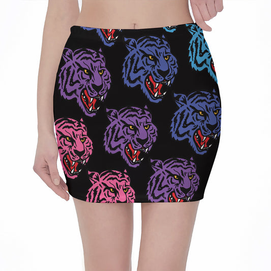 Colorful Tiger Head Pattern Print Pencil Mini Skirt