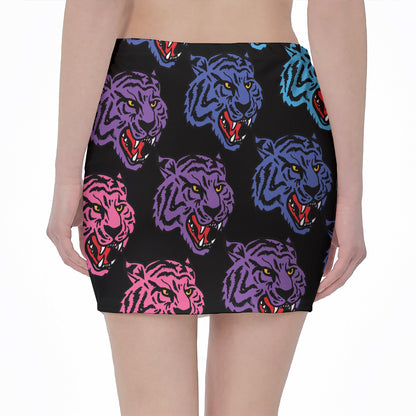 Colorful Tiger Head Pattern Print Pencil Mini Skirt