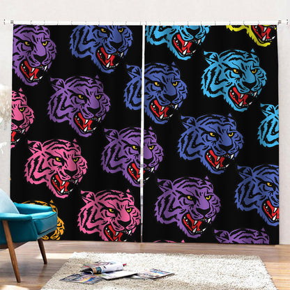 Colorful Tiger Head Pattern Print Pencil Pleat Curtains