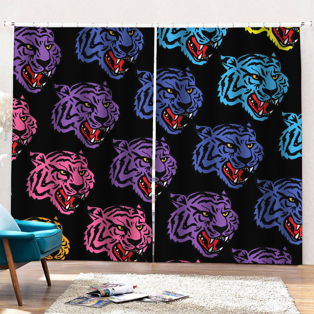Colorful Tiger Head Pattern Print Pencil Pleat Curtains