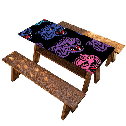 Colorful Tiger Head Pattern Print Picnic Table Cover