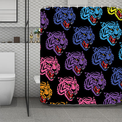 Colorful Tiger Head Pattern Print Polyester Shower Curtain