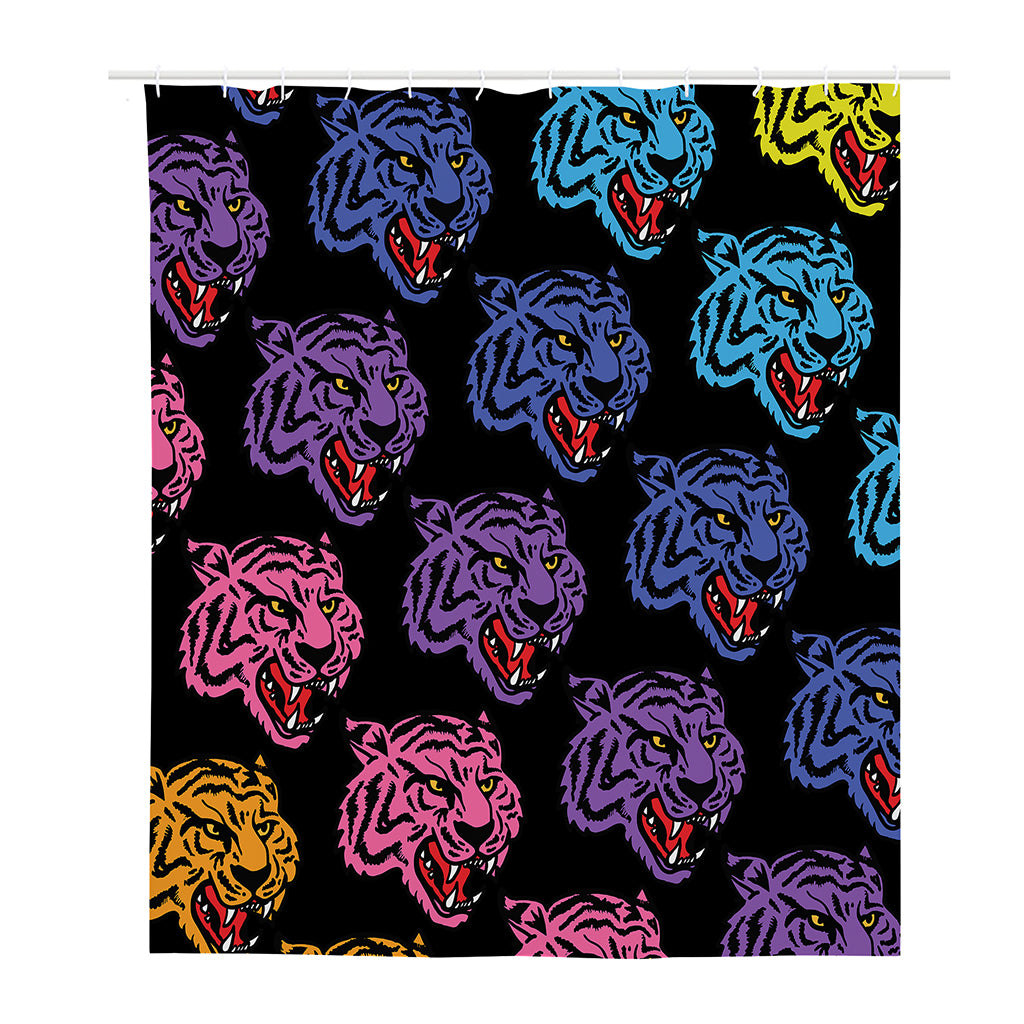 Colorful Tiger Head Pattern Print Polyester Shower Curtain