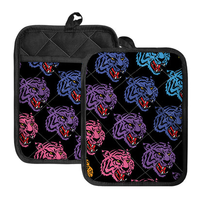 Colorful Tiger Head Pattern Print Pot Holders With Pocket